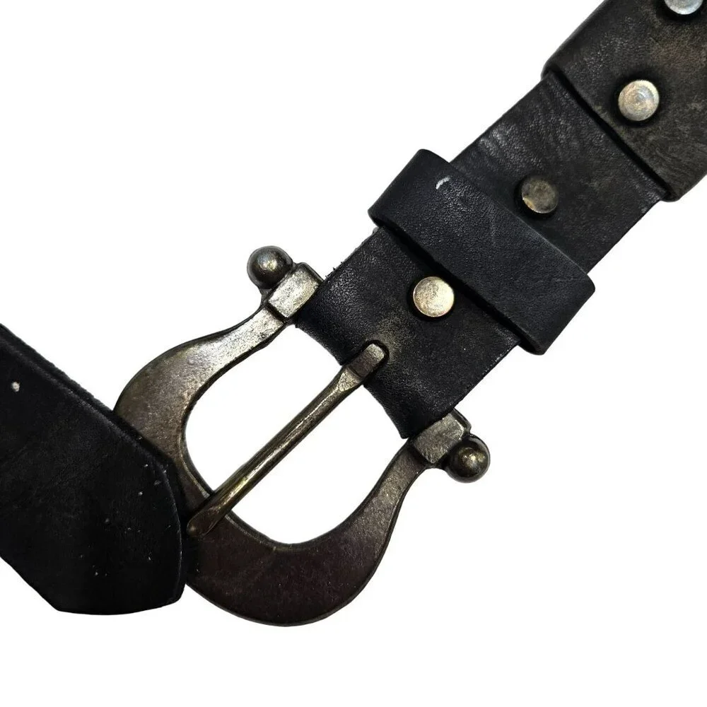 Vintage Leather‎ & Woven Fabric Belt With metal Buckle sz 34 red white blue